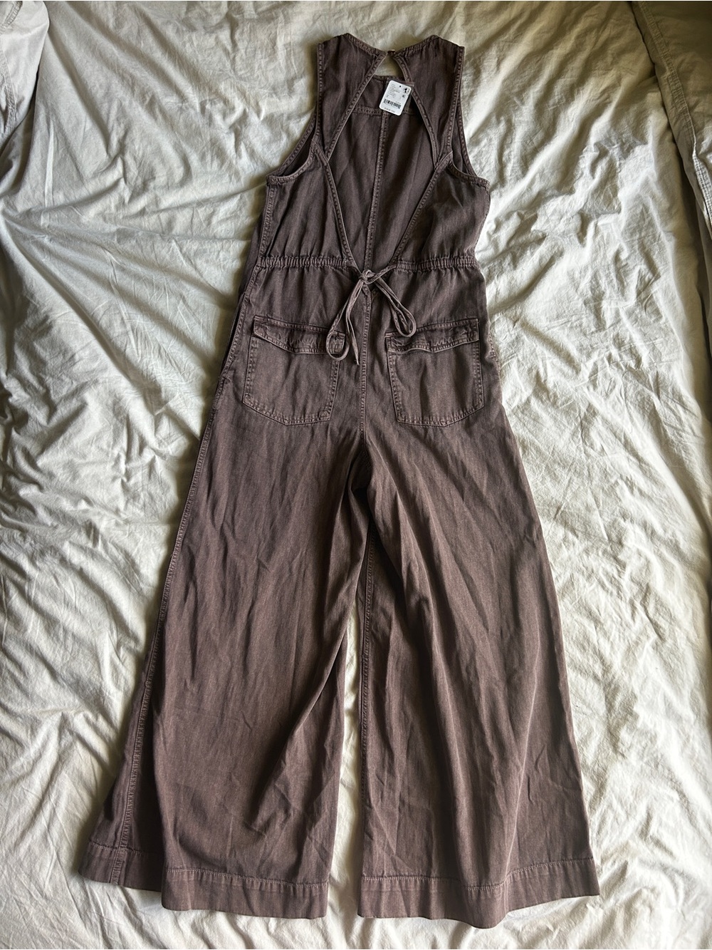 We The Free Brown Sleeveless Drawstring Wide-Leg Jumpsuit